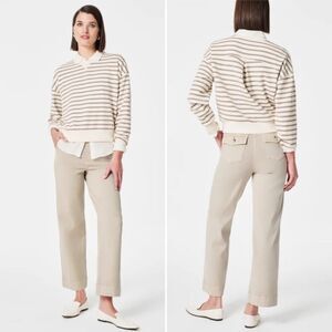 SPANX Size XL Stretch Twill Pull-On Cropped Wide Leg Pant Style 20312Q